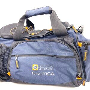 Vtg Nautica Latitude Longitude Large Blue Duffel Duffle Travel Gym Bag